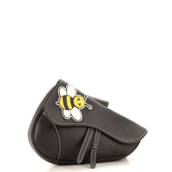 Christian Dior KAWS Saddle Crossbody Bag Leather with Applique Black - Picture 2 of 8